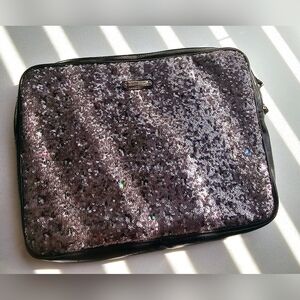 Nine west 13 1/2  inches silver gray sequins glittery sparkle laptop pouch bag